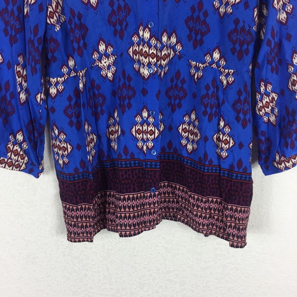 Anthropologie Maeve Woodland Walk Blue Boho Popover Button Top Size 8 - Picture 10 of 15